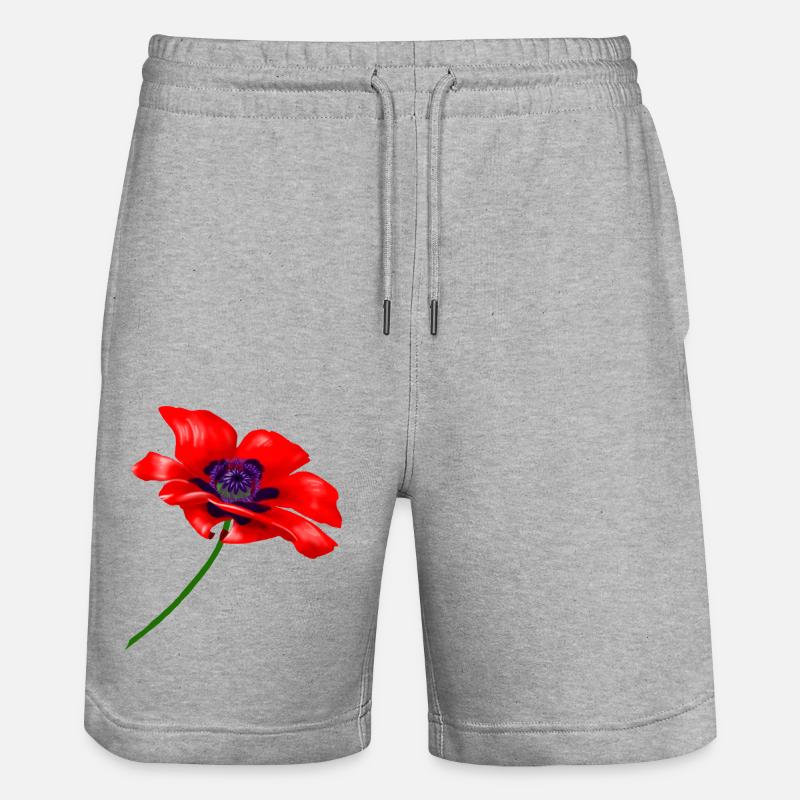 Fleur de pavot rouge,poppy rouge - Short de jogging bio TRAINER Stanley/Stella unisexe - gris chiné