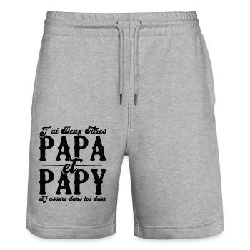 J'ai deux titres papa et papy - Short de jogging bio TRAINER Stanley/Stella unisexe - gris chiné - Devant - Nik (191cm) & Marisol (170cm)