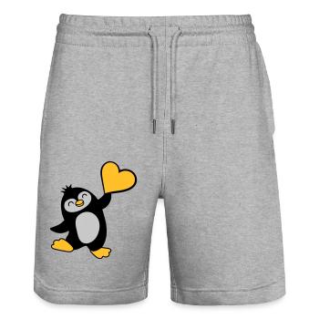 Freundlicher Pinguin zeigt Herz - Stanley/Stella Unisex Bio Joggingshorts Trainer  - Grau meliert - Vorne - Nik (191cm) & Marisol (170cm)