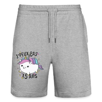 Enfant 15 Ans Fille Anniversaire Cadeau Licorne - Short de jogging bio TRAINER Stanley/Stella unisexe - gris chiné - Devant - Nik (191cm) & Marisol (170cm)