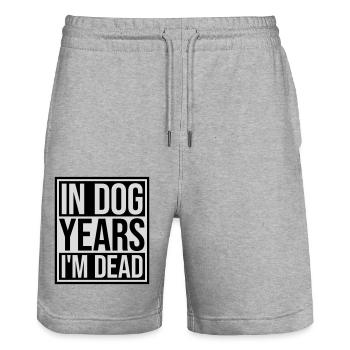 in dog years Dead - Stanley/Stella Trainer Unisex Organic Jogging Shorts - heather grey - Front - Nik (191cm) & Marisol (170cm)