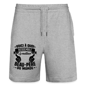 Le meilleur beau-papa du monde - Cadeau beau-papa - Short de jogging bio TRAINER Stanley/Stella unisexe - gris chiné - Devant - Nik (191cm) & Marisol (170cm)