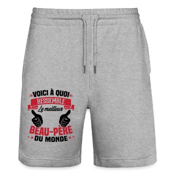 Le meilleur beau-papa du monde - Cadeau beau-papa - Short de jogging bio TRAINER Stanley/Stella unisexe - gris chiné - Devant - Nik (191cm) & Marisol (170cm)