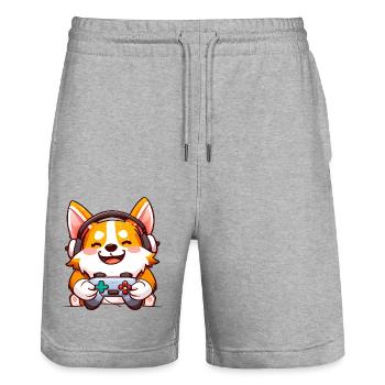00239 Corgi mit Kopfhörer und Controller - Stanley/Stella Unisex Bio Joggingshorts Trainer  - Grau meliert - Vorne - Nik (191cm) & Marisol (170cm)