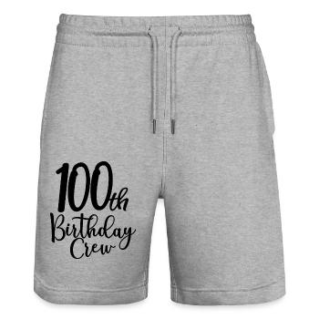100e anniversaire Crew Bday Party Squad 100 ans - Short de jogging bio TRAINER Stanley/Stella unisexe - gris chiné - Devant - Nik (191cm) & Marisol (170cm)