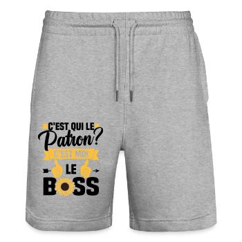 C'est qui le patron c'est moi le boss - Short de jogging bio TRAINER Stanley/Stella unisexe - gris chiné - Devant - Nik (191cm) & Marisol (170cm)