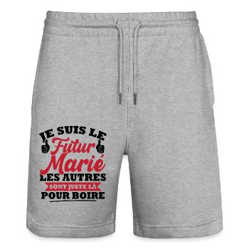 Futur marié / les autres sont juste la pour boire - Short de jogging bio TRAINER Stanley/Stella unisexe - gris chiné - Devant - Nik (191cm) & Marisol (170cm)