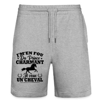 J'm'en fou du prince charmant je veux un cheval - Short de jogging bio TRAINER Stanley/Stella unisexe - gris chiné - Devant - Nik (191cm) & Marisol (170cm)