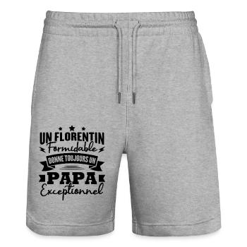 Un florentin formidable donne un papa exceptionnel - Short de jogging bio TRAINER Stanley/Stella unisexe - gris chiné - Devant - Nik (191cm) & Marisol (170cm)
