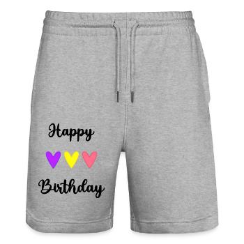 JAHRESTAG. ALLES GUTE ZUM GEBURTSTAG!. ALLES GUTE ZUM GEBURTSTAG!. - Stanley/Stella Unisex Bio Joggingshorts Trainer  - Grau meliert - Vorne - Nik (191cm) & Marisol (170cm)