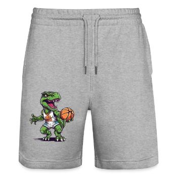 Basketball Dinosaure T-Rex Player Sports Cartoon - Short de jogging bio TRAINER Stanley/Stella unisexe - gris chiné - Devant - Nik (191cm) & Marisol (170cm)