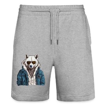 Street style polar wolf | Wolf lovers - Stanley/Stella Trainer Unisex Organic Jogging Shorts - heather grey - Front - Nik (191cm) & Marisol (170cm)