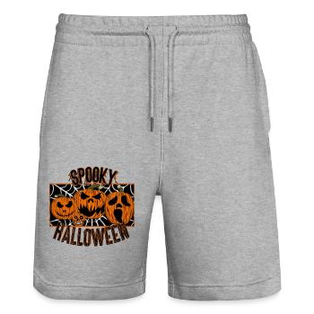 Spooky Halloween | Gruselige Kürbisse Design - Stanley/Stella Unisex Bio Joggingshorts Trainer  - Grau meliert - Vorne - Nik (191cm) & Marisol (170cm)