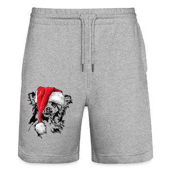 Père Noël chinois Chien à crête Signes de Noël - Short de jogging bio TRAINER Stanley/Stella unisexe - gris chiné - Devant - Nik (191cm) & Marisol (170cm)