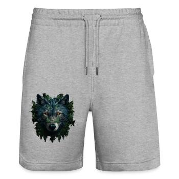 Wolf in the forest - Stanley/Stella Trainer Unisex Organic Jogging Shorts - heather grey - Front - Nik (191cm) & Marisol (170cm)