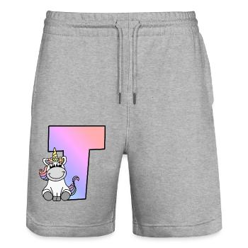 Licorne Lettre T - Short de jogging bio TRAINER Stanley/Stella unisexe - gris chiné - Devant - Nik (191cm) & Marisol (170cm)
