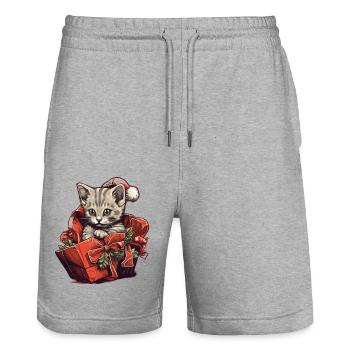 Christmas Kitten4 - Stanley/Stella Trainer Unisex Organic Jogging Shorts - heather grey - Front - Nik (191cm) & Marisol (170cm)