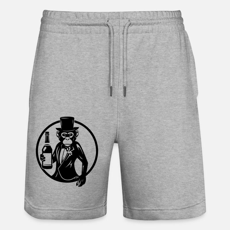 Drunk Monkey Drinking Drunk - Stanley/Stella Trainer Unisex Organic Jogging Shorts - heather grey