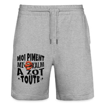 "Moi Piment Je Vous Calme Tous et Toute" - Express - Short de jogging bio TRAINER Stanley/Stella unisexe - gris chiné - Devant - Nik (191cm) & Marisol (170cm)