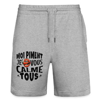 "Moi Piment Je Vous Calme Tous - Short de jogging bio TRAINER Stanley/Stella unisexe - gris chiné - Devant - Nik (191cm) & Marisol (170cm)