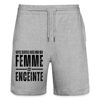 Soyez gentille ma femme est enceinte humour cadeau - Short de jogging bio TRAINER Stanley/Stella unisexe - gris chiné - Devant - Nik (191cm) & Marisol (170cm)