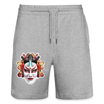 Masque Kabuki / Art japonais / Théâtre / Antiquité - Short de jogging bio TRAINER Stanley/Stella unisexe - gris chiné - Devant - Nik (191cm) & Marisol (170cm)