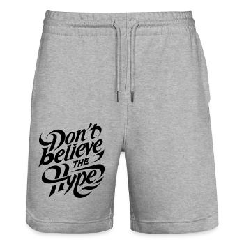 Don't believe the hypes! Modern calligraphy text - Stanley/Stella Trainer Unisex Organic Jogging Shorts - heather grey - Front - Nik (191cm) & Marisol (170cm)