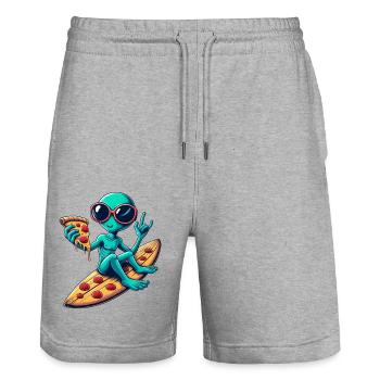 Alien alien surfer surfing pizza - Stanley/Stella Trainer Unisex Organic Jogging Shorts - heather grey - Front - Nik (191cm) & Marisol (170cm)