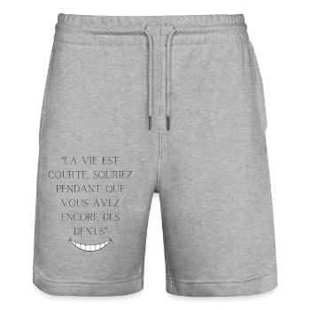 Life is short - Stanley/Stella Trainer Unisex Organic Jogging Shorts - heather grey - Front - Nik (191cm) & Marisol (170cm)