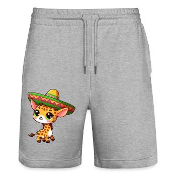 Cinco de Mayo Cute Giraffe Cartoon with Greens - Stanley/Stella Trainer Unisex Organic Jogging Shorts - heather grey - Front - Nik (191cm) & Marisol (170cm)
