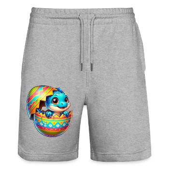 Oeuf de Pâques Dino T-Rex Slip Dessin animé coloré - Short de jogging bio TRAINER Stanley/Stella unisexe - gris chiné - Devant - Nik (191cm) & Marisol (170cm)