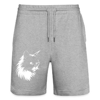 cat, cat motif, cute, gift, gift ideas - Stanley/Stella Trainer Unisex Organic Jogging Shorts - heather grey - Front - Nik (191cm) & Marisol (170cm)
