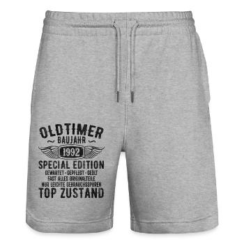 Vintage 1992 Geburtstagsgeschenk 1992 Baujahr - Stanley/Stella Unisex Bio Joggingshorts Trainer  - Grau meliert - Vorne - Nik (191cm) & Marisol (170cm)