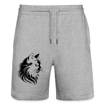 Katze, katzenmotiv, süße, geschenk, geschenkideen - Stanley/Stella Unisex Bio Joggingshorts Trainer  - Grau meliert - Vorne - Nik (191cm) & Marisol (170cm)