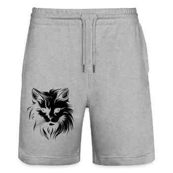 Cat, Cat Motif, Cat Face - Stanley/Stella Trainer Unisex Organic Jogging Shorts - heather grey - Front - Nik (191cm) & Marisol (170cm)