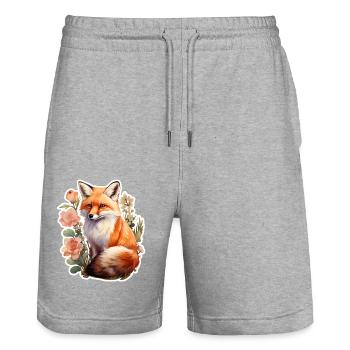 Fuchs zwischen Blumen - Stanley/Stella Unisex Bio Joggingshorts Trainer  - Grau meliert - Vorne - Nik (191cm) & Marisol (170cm)