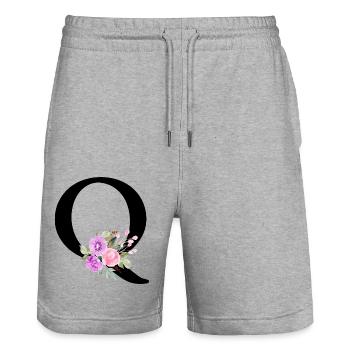 Lettre q floral violet - Short de jogging bio TRAINER Stanley/Stella unisexe - gris chiné - Devant - Nik (191cm) & Marisol (170cm)