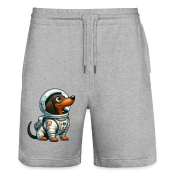 Dachshund Astronaut in Space Adventure - Stanley/Stella Trainer Unisex Organic Jogging Shorts - heather grey - Front - Nik (191cm) & Marisol (170cm)