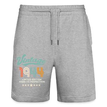 Born in 1944 Birthday 1944 80 years - Stanley/Stella Trainer Unisex Organic Jogging Shorts - heather grey - Front - Nik (191cm) & Marisol (170cm)