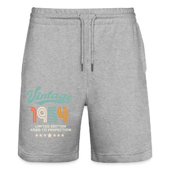 Born in 1954 Birthday 1954 70 years - Stanley/Stella Trainer Unisex Organic Jogging Shorts - heather grey - Front - Nik (191cm) & Marisol (170cm)