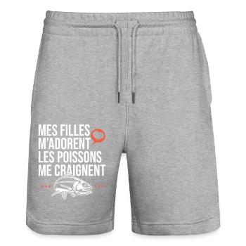 mes filles m adorent les poissons papa pêcheur - Short de jogging bio TRAINER Stanley/Stella unisexe - gris chiné - Devant - Nik (191cm) & Marisol (170cm)