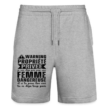 Warning propriété privée humour couple St Valentin - Short de jogging bio TRAINER Stanley/Stella unisexe - gris chiné - Devant - Nik (191cm) & Marisol (170cm)
