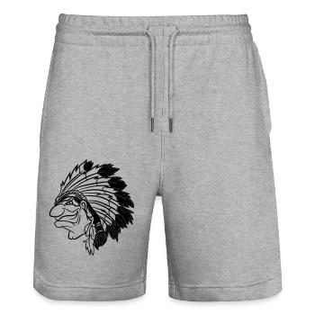 Indianerhäuptling grinst listig Cartoon einfarbig - Stanley/Stella Unisex Bio Joggingshorts Trainer  - Grau meliert - Vorne - Nik (191cm) & Marisol (170cm)