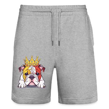 "Gekrönte Häupter" - Bulldog - Stanley/Stella Unisex Bio Joggingshorts Trainer  - Grau meliert - Vorne - Nik (191cm) & Marisol (170cm)