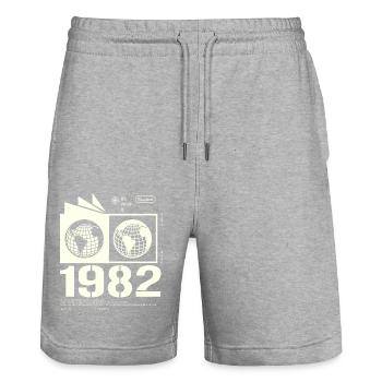 Vintage 1982 Retro Birthday Gift 1982 - Stanley/Stella Trainer Unisex Organic Jogging Shorts - heather grey - Front - Nik (191cm) & Marisol (170cm)