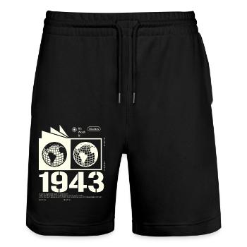 Jahrgang 1943 Retro Geburtstag Geschenk 1943 - Stanley/Stella Unisex Bio Joggingshorts Trainer  - Schwarz - Vorne - Nik (191cm) & Marisol (170cm)