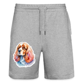 Cocker américain Épagneul Aquarelles - Short de jogging bio TRAINER Stanley/Stella unisexe - gris chiné - Devant - Nik (191cm) & Marisol (170cm)