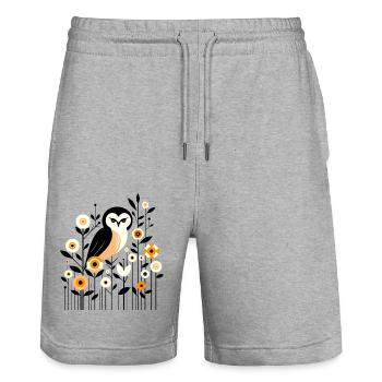 Florale Eule - Stanley/Stella Unisex Bio Joggingshorts Trainer  - Grau meliert - Vorne - Nik (191cm) & Marisol (170cm)