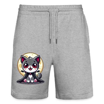 Cute Halloween Cat Vampire Bat Cartoon - Stanley/Stella Trainer Unisex Organic Jogging Shorts - heather grey - Front - Nik (191cm) & Marisol (170cm)