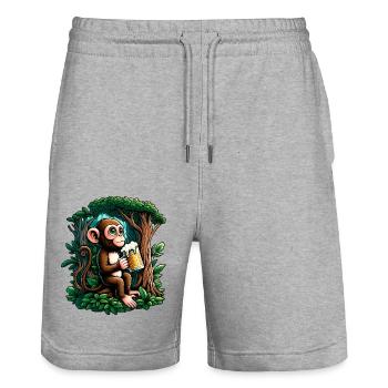 Casual Beer Monkey - Stanley/Stella Trainer Unisex Organic Jogging Shorts - heather grey - Front - Nik (191cm) & Marisol (170cm)
